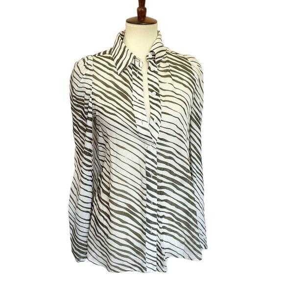 See By Chloé Women's Zebra Striped Blouse - White Brown - Picture 3 of 6